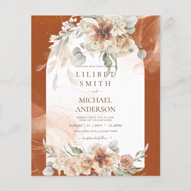 BUDGET Terracotta Pampas Grass Wedding Flyer (Front)