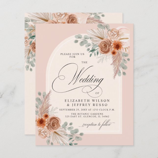 Budget Terracotta Pampas Wedding Invitation (Front/Back)