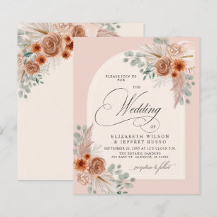 Budget Terracotta Pampas Wedding Invitation