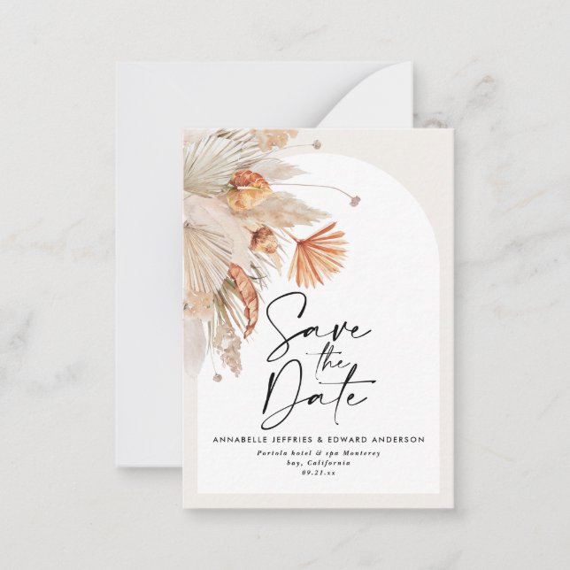 budget terracotta pampas wedding save the date card (Front)