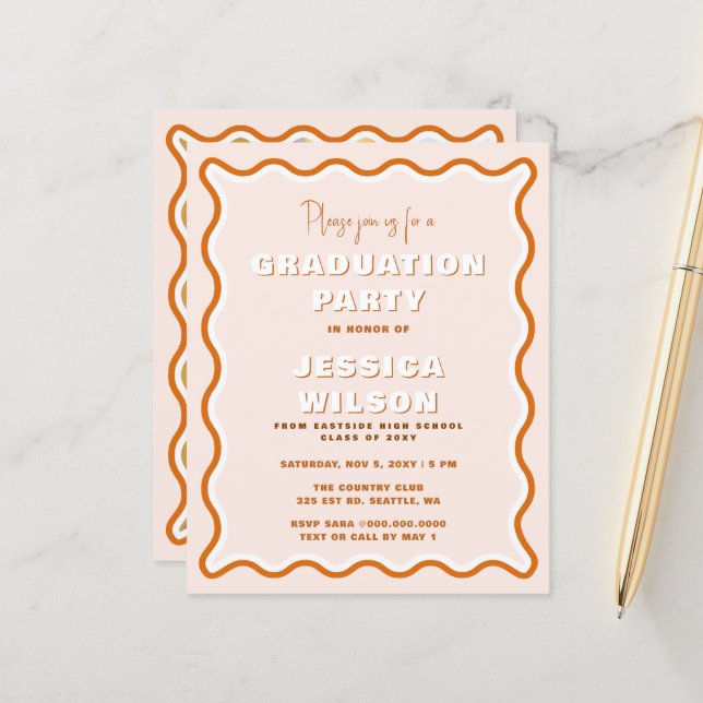 Budget Terracotta Photo Graduation Invitation (Front/Back In Situ)