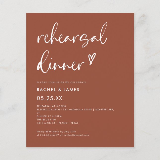 Budget Terracotta Rust Rehearsal Dinner Invitation Flyer (Front)