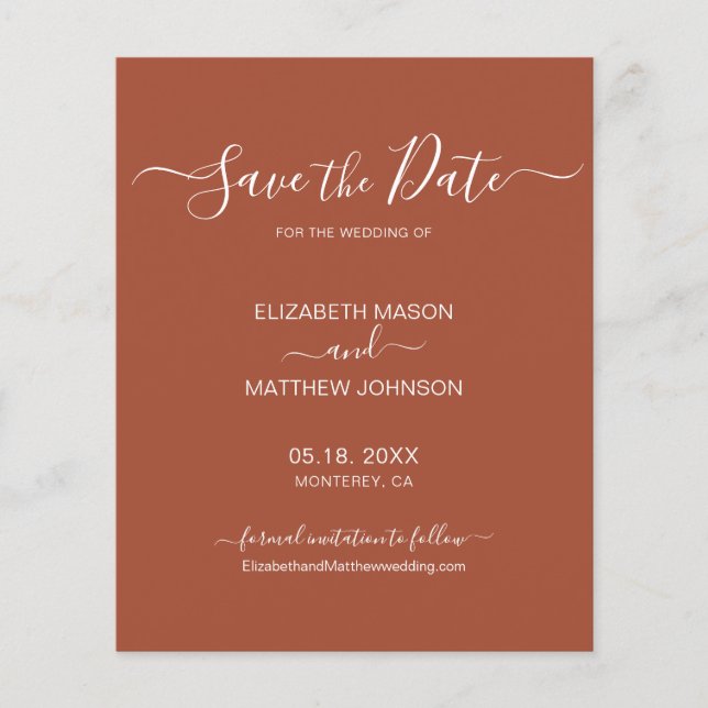 Budget Terracotta Rust Script Save The Date Flyer (Front)