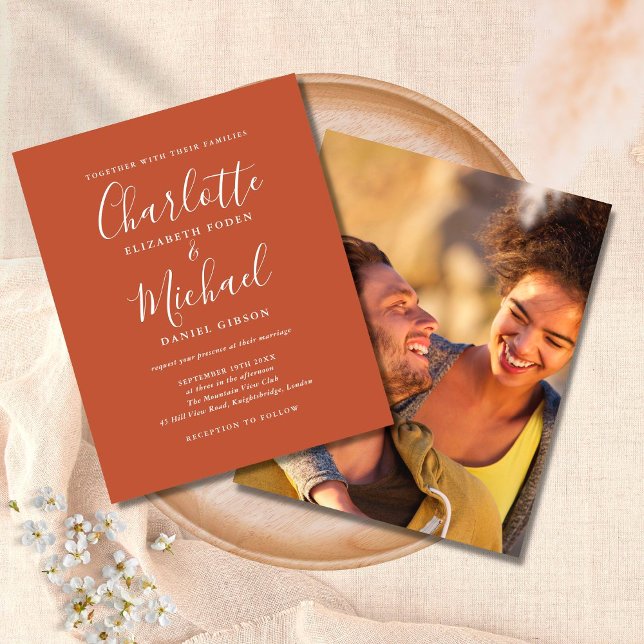 Budget Terracotta Script Photo Wedding Invitation (Creator Uploaded)