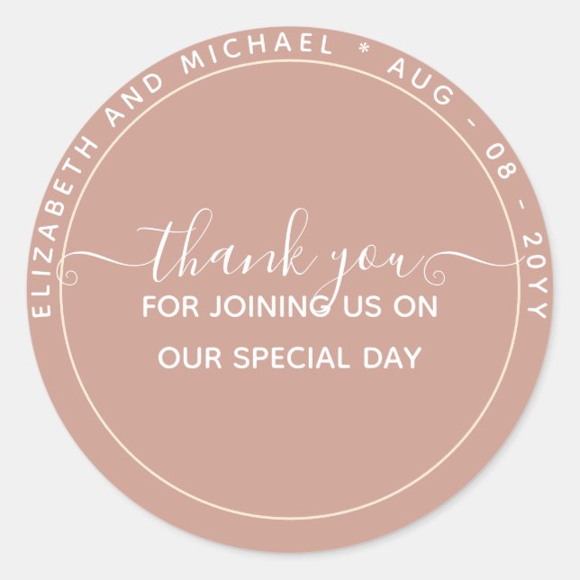 BUDGET Terracotta Thank You Favour Monochrome Classic Round Sticker (Front)