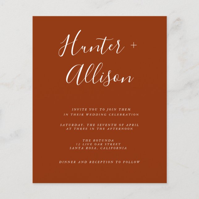 Budget Terracotta Wedding Invitation  Flyer (Front)