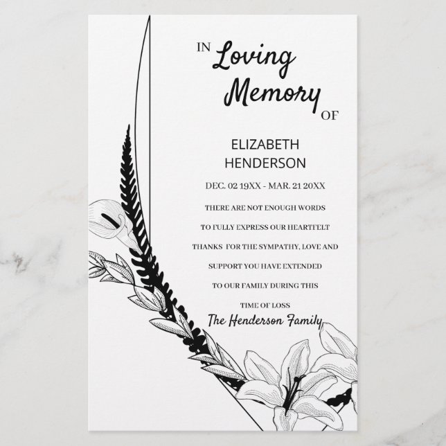 Budget Thank you card in memory of sympathy. (Front)