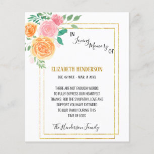 Budget/Thank you card in memory of sympathy.