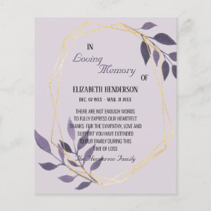 Budget/Thank you card in memory Sympathy.