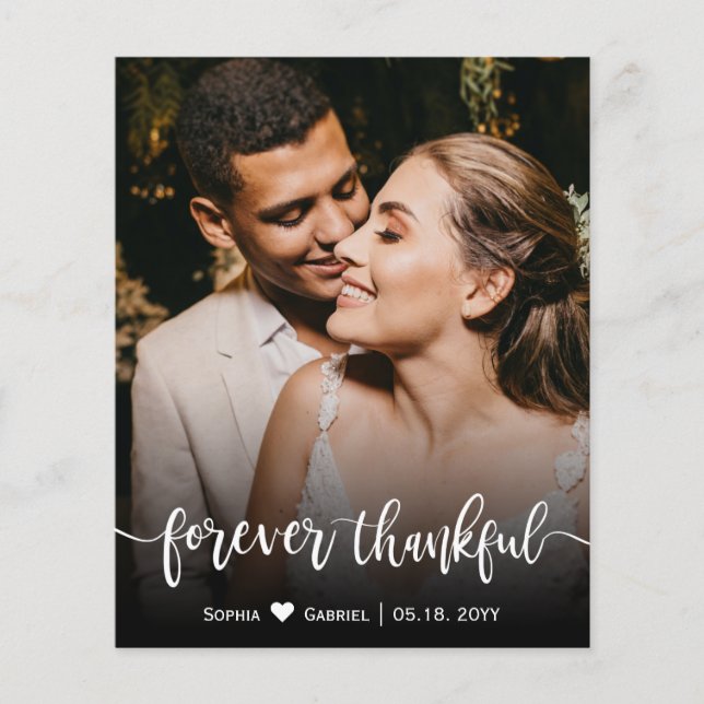 Budget Thankful script Wedding Photo Thank You  (Front)
