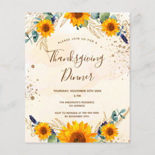 Budget Thanksgiving dinner sunflowers invitation