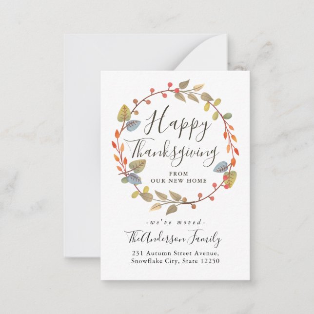 Budget Thanksgiving New Home Wreath Moving Card (Front)