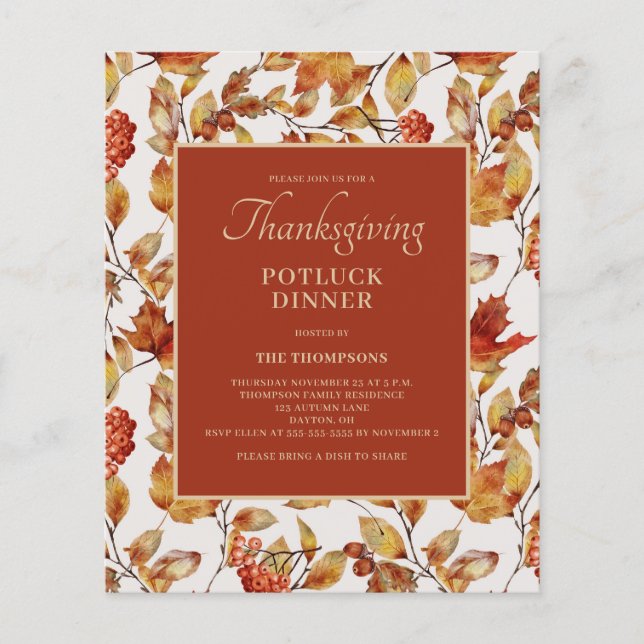 Budget Thanksgiving Potluck Terracotta Invitation Flyer (Front)