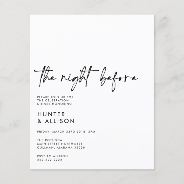 BUDGET The Night Before Invitation  (Front)