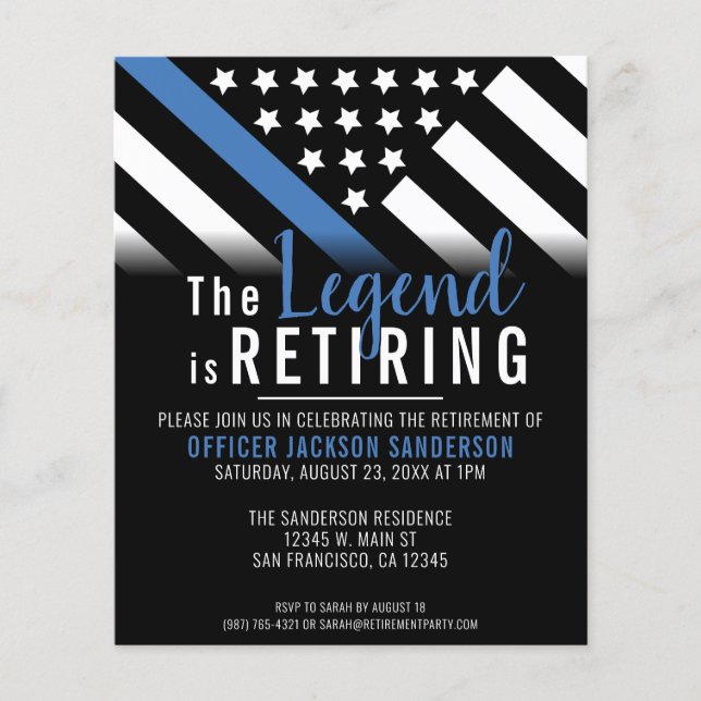 Budget Thin Blue Line Police Retirement Invitation (Front)