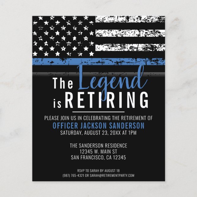 Budget Thin Blue Line Police Retirement Invitation (Front)