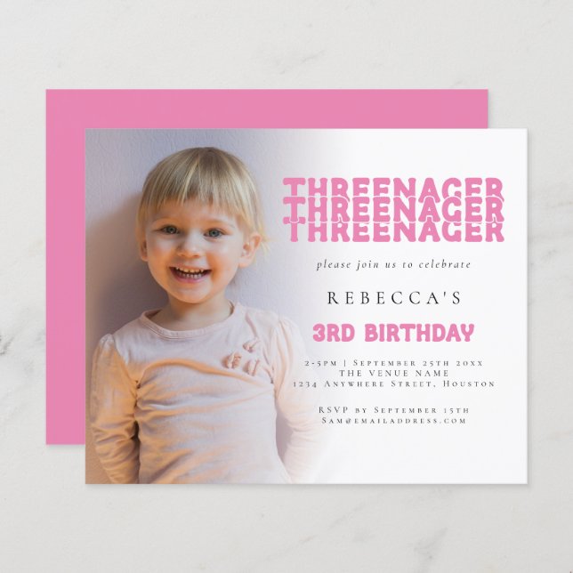 Budget Threenager Photo Overlay 3rd Birthday Pink (Front/Back)
