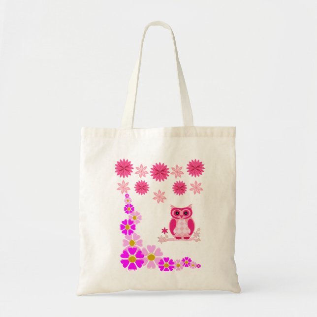 Budget tote handbag pink owl white (Front)