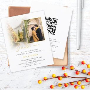 Budget Trees Photo QR Evening Wedding Invite