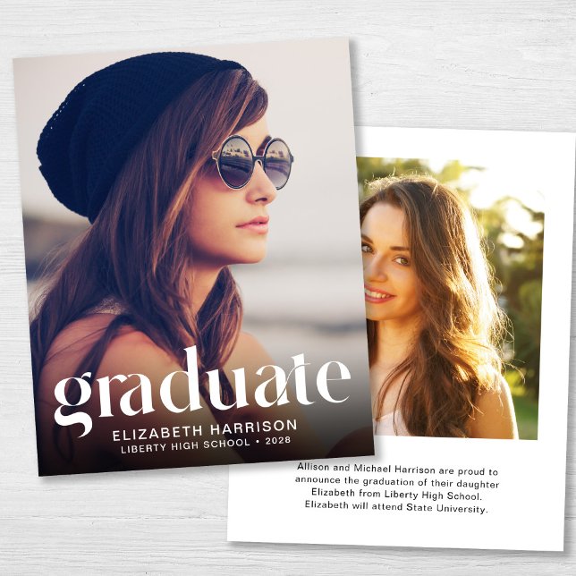 Budget Trendy 2 Photo Graduation Announcement (Creator Uploaded)