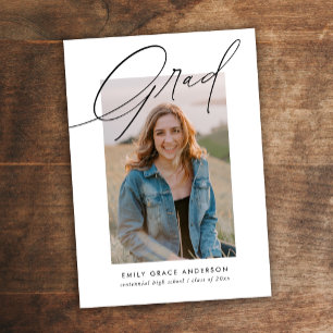 Budget Trendy Calligraphy Three Photo Graduation Announcement