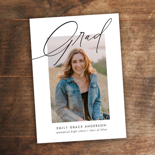 Budget Trendy Calligraphy Three Photo Graduation Announcement (Creator Uploaded)