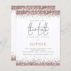 Budget Trendy Rose Gold Glitter 30th Party Invite
