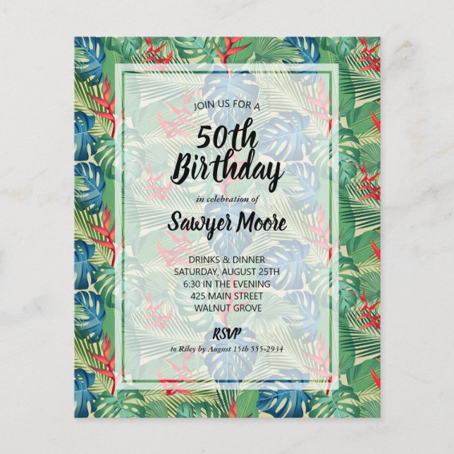 Budget Tropical 50th Birthday Party Invitations (Front)