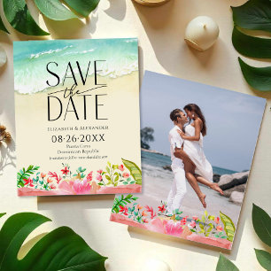 Budget Tropical Beach Calligraphy Save the Date