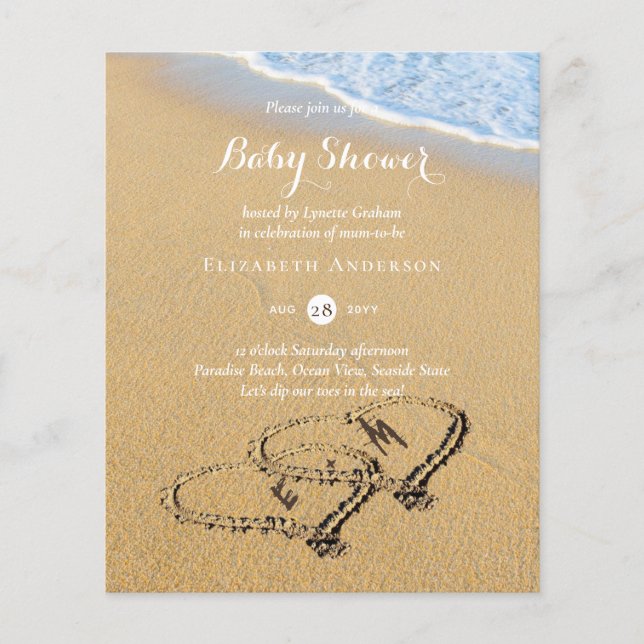 Budget Tropical Beach Hearts in Sand Baby Shower (Front)
