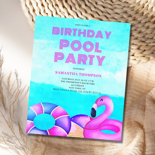 Budget Tropical Birthday Pool Party Invitation  Flyer (Creator Uploaded)