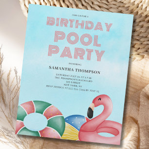 Budget Tropical Birthday Pool Party Invitation Flyer