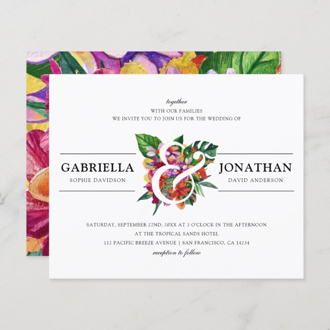 Budget Tropical Bouquet Modern Typography Wedding (Front/Back)