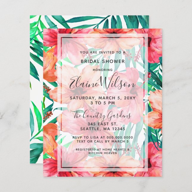 Budget Tropical Bridal Shower Invitation (Front/Back)