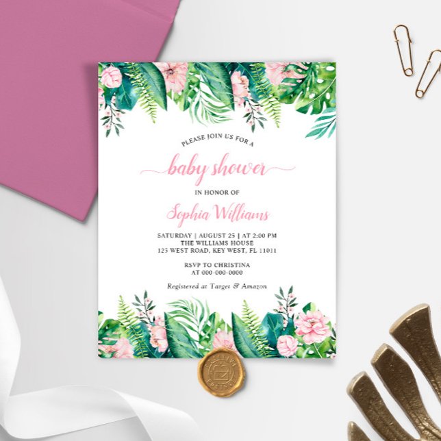 Budget Tropical Flowers Baby Shower Invitation (Creator Uploaded)