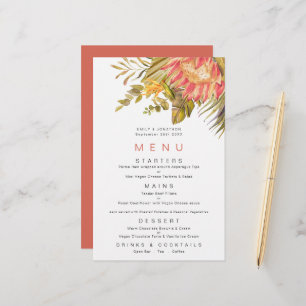 Budget Tropical Foliage Coral Wedding Menu