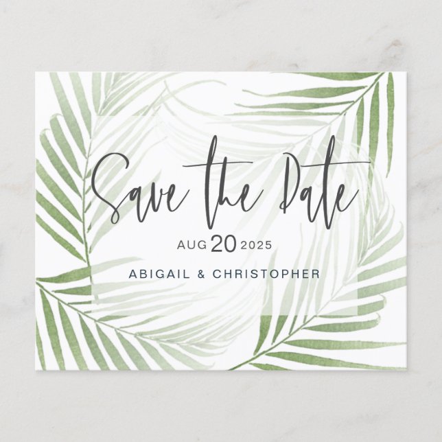 Budget Tropical Foliage Sage Green Save the Date  (Front)