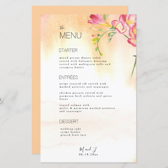 Budget Tropical Freesia Pink Orange Menu (Front/Back)