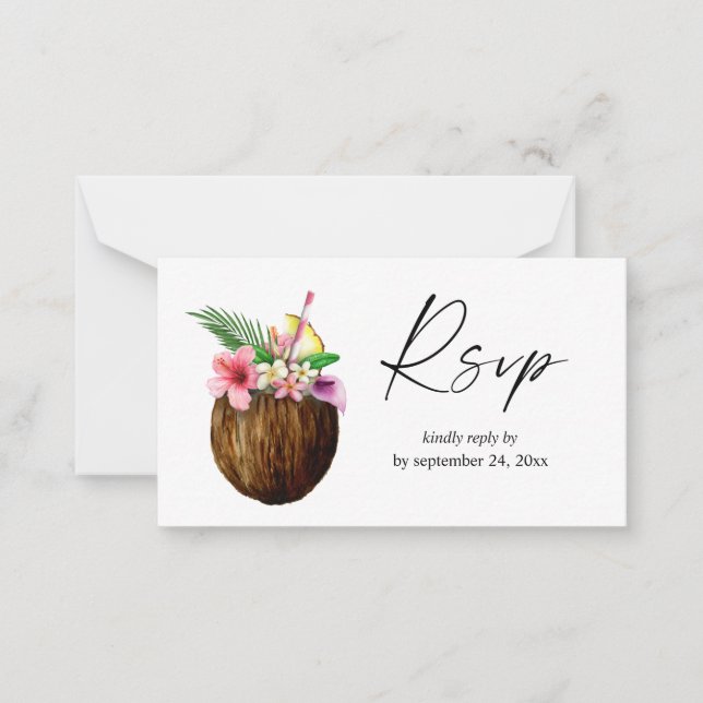 Budget Tropical Hawaiian Coconut 2SM Meal RSVP Card (Front)