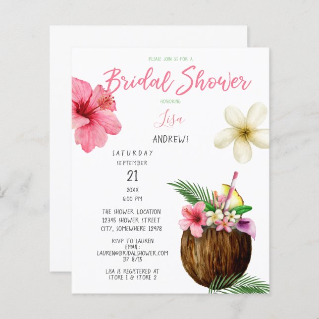 Budget Tropical Hawaiian Floral Bridal Shower (Front/Back)