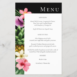 Budget Tropical Hawaiian Floral Menu- Black MED Flyer