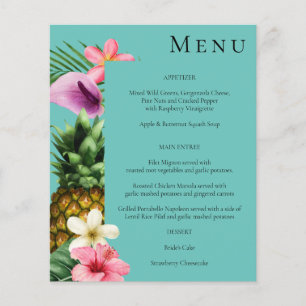 Budget Tropical Hawaiian Floral Menu- Teal Flyer