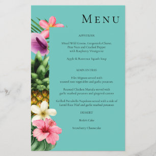 Budget Tropical Hawaiian Floral Menu- Teal MED Flyer