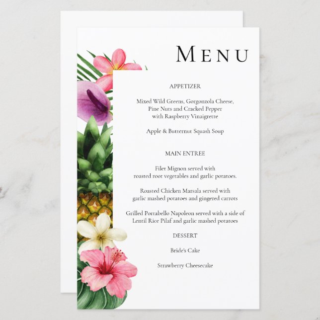 Budget Tropical Hawaiian Floral Menu- White MED (Front/Back)