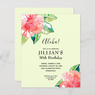 Budget Tropical Hibiscus Birthday Invitations