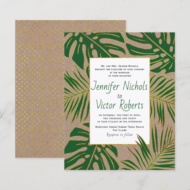 BUDGET Tropical kraft paper wedding invitation (Front/Back)