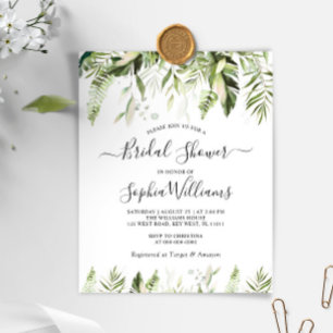 Budget Tropical Leaves Bridal Shower Invitation