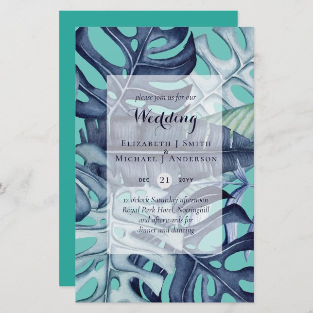 BUDGET Tropical Leaves Destination Wedding Invite (Front/Back)