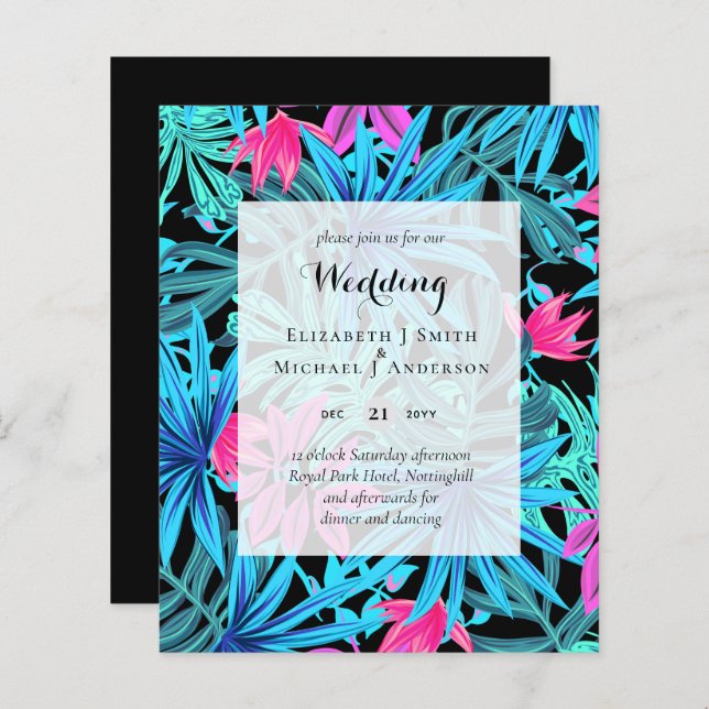 BUDGET Tropical Leaves Destination Wedding Invites (Front/Back)