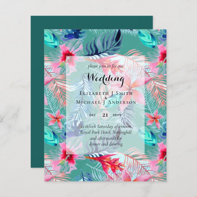BUDGET Tropical Leaves Destination Wedding Invites (Front/Back)